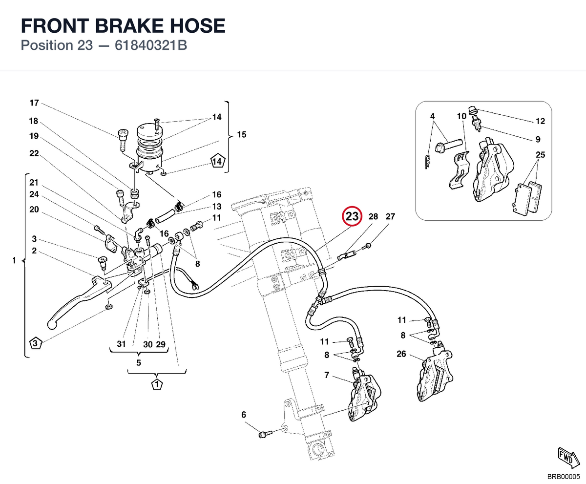 FRONT BRAKE HOSE 61840321B diagram position
