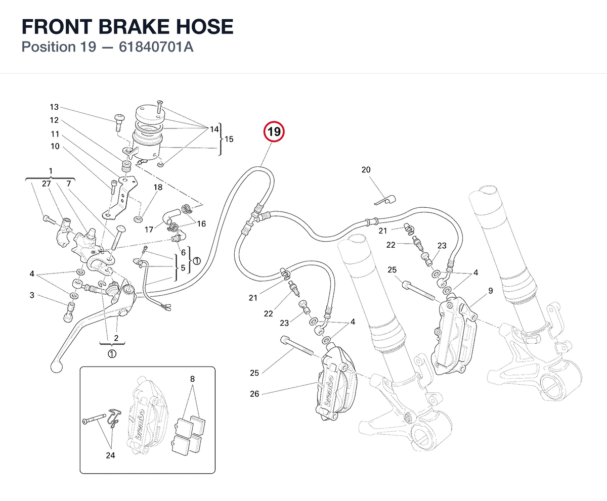 FRONT BRAKE HOSE 61840701A diagram position