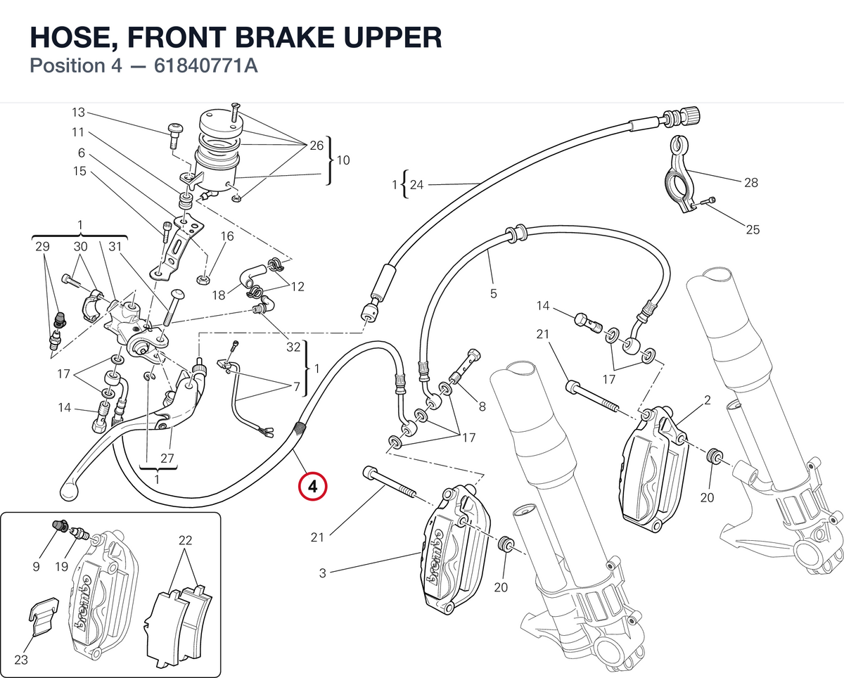 HOSE, FRONT BRAKE UPPER 61840771A diagram position