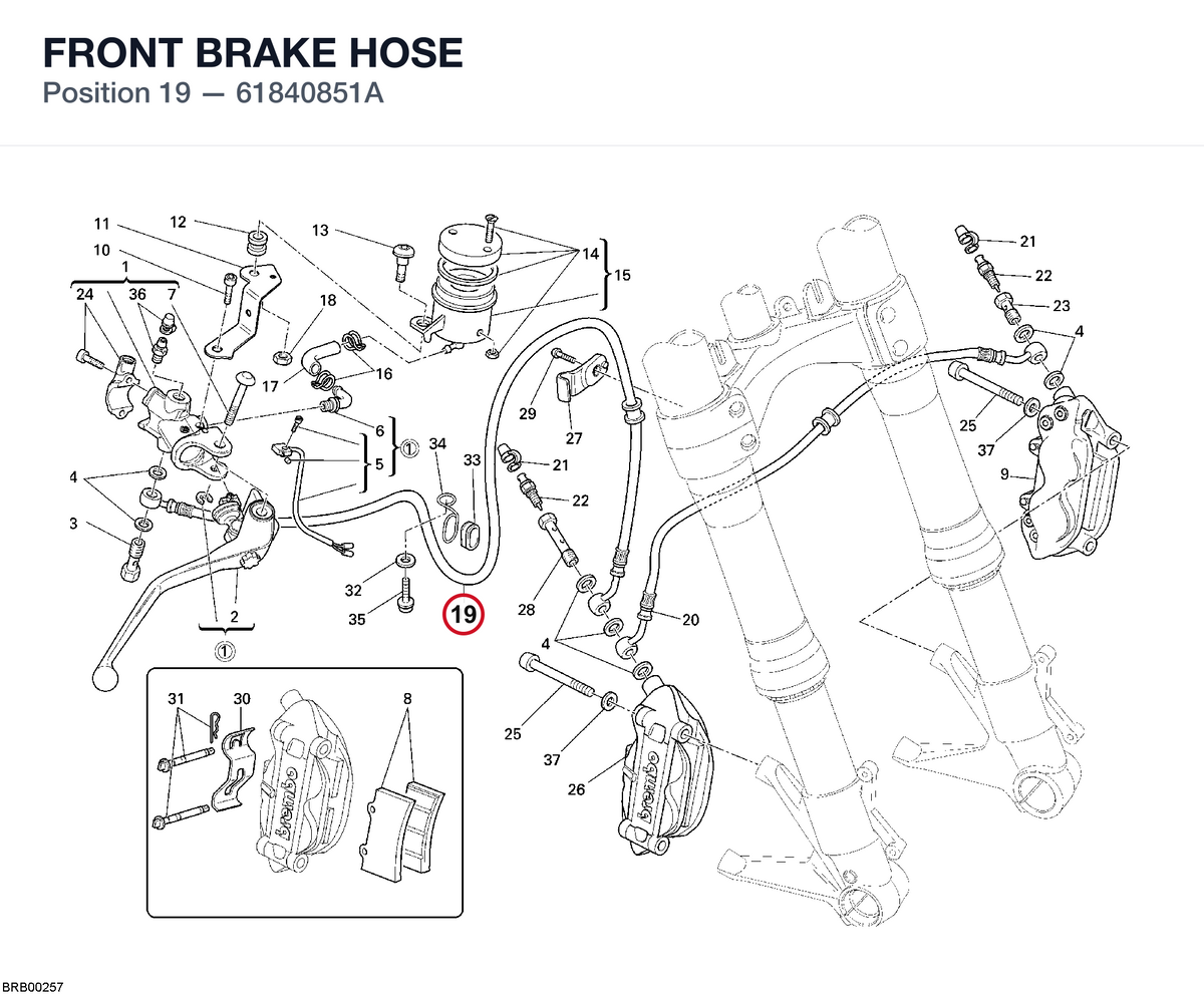 FRONT BRAKE HOSE 61840851A diagram position