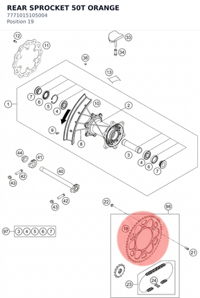 Diagram preview: REAR SPROCKET 50T ORANGE (7771015105004)