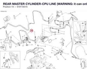 REAR MASTER CYLINDER-CPU LINE (WARNING: it can only be installed on vehicles equipped with vertical head wiring protection part no.75811871A. Provide it if not installed) 61911851A diagram position