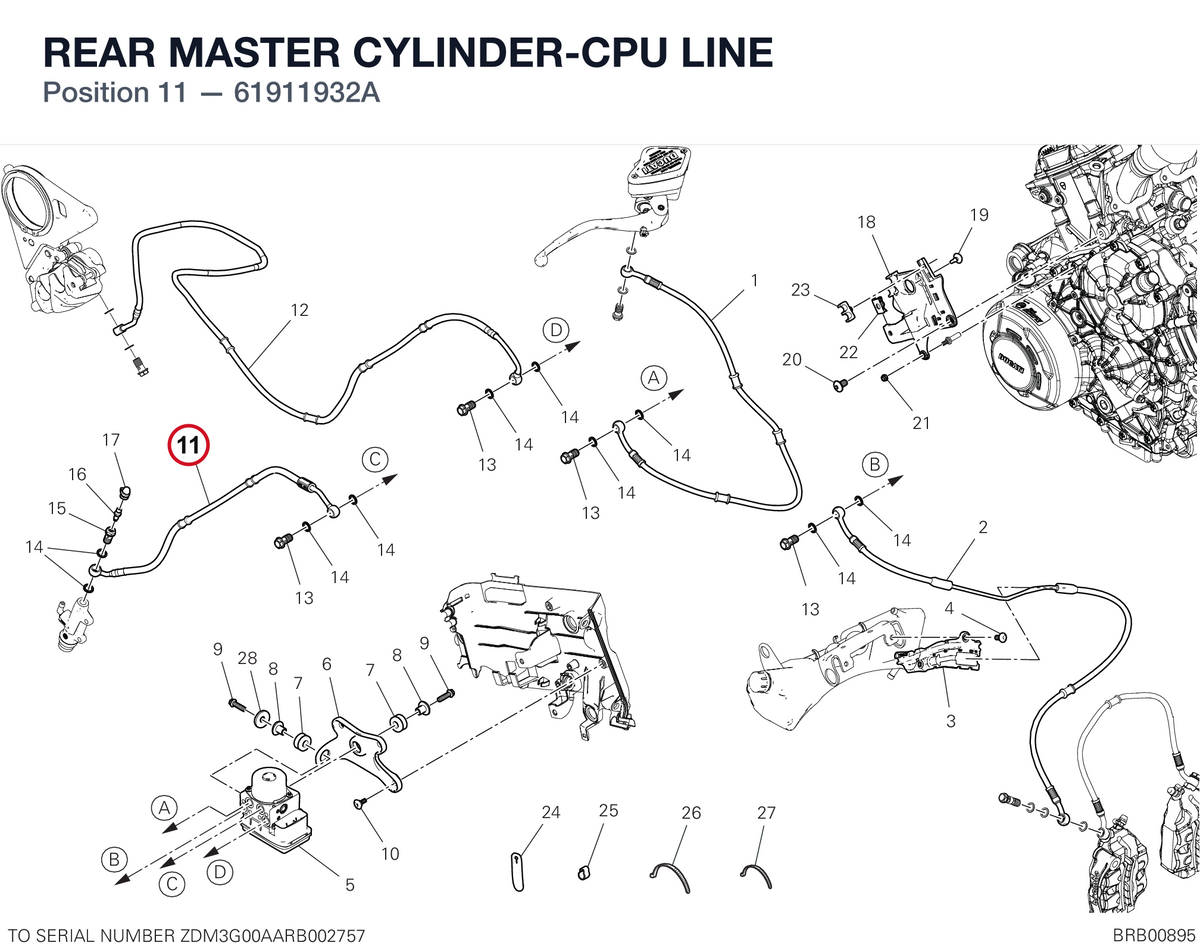REAR MASTER CYLINDER-CPU LINE 61911932A diagram position