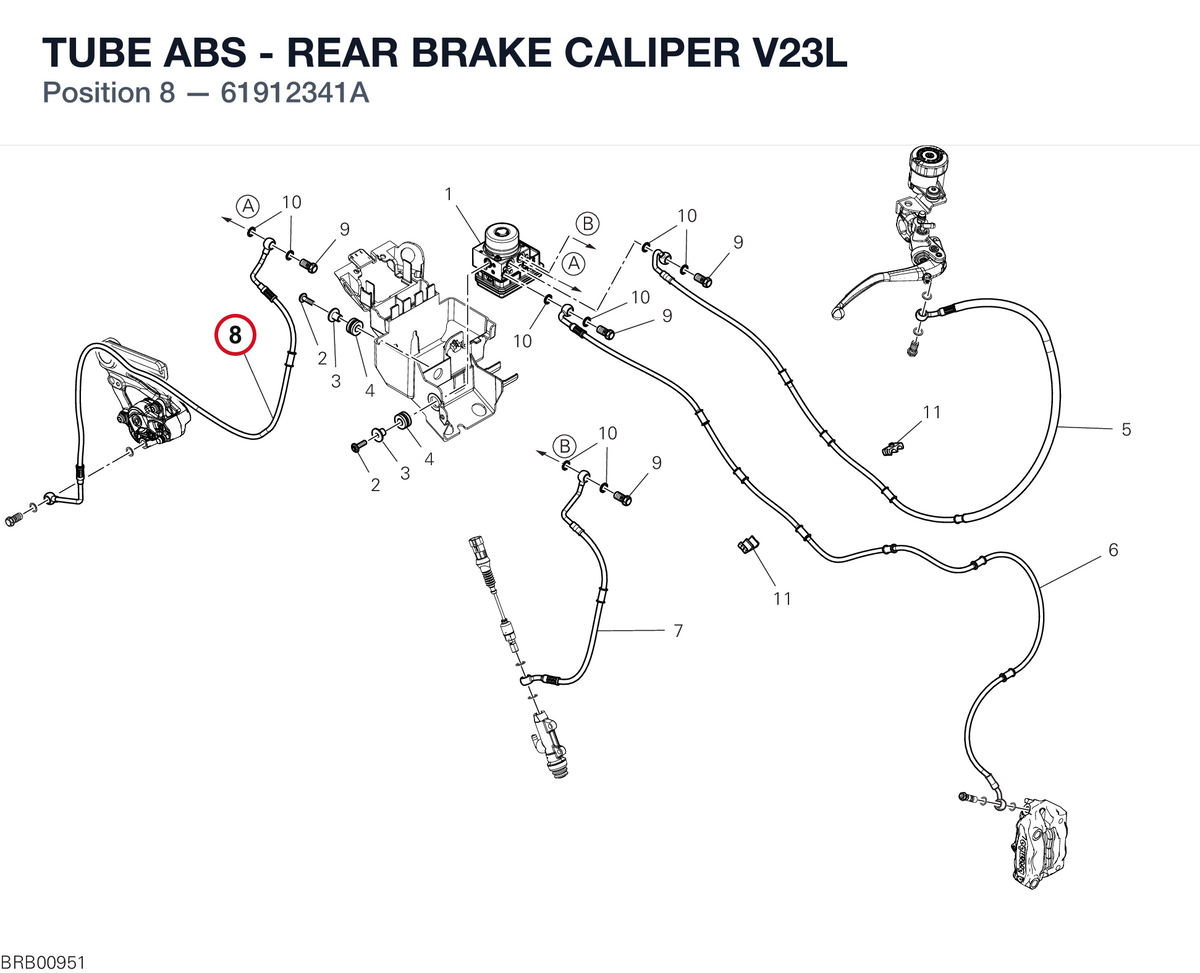 TUBE ABS - REAR BRAKE CALIPER V23L 61912341A diagram position