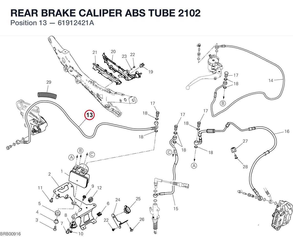 REAR BRAKE CALIPER ABS TUBE 2102 61912421A diagram position