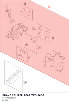 Diagram preview: BRAKE CALIPER REAR W/O PADS (6031308010130)