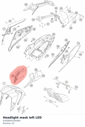 Diagram preview: Headlight mask left LED (93008001000BH)