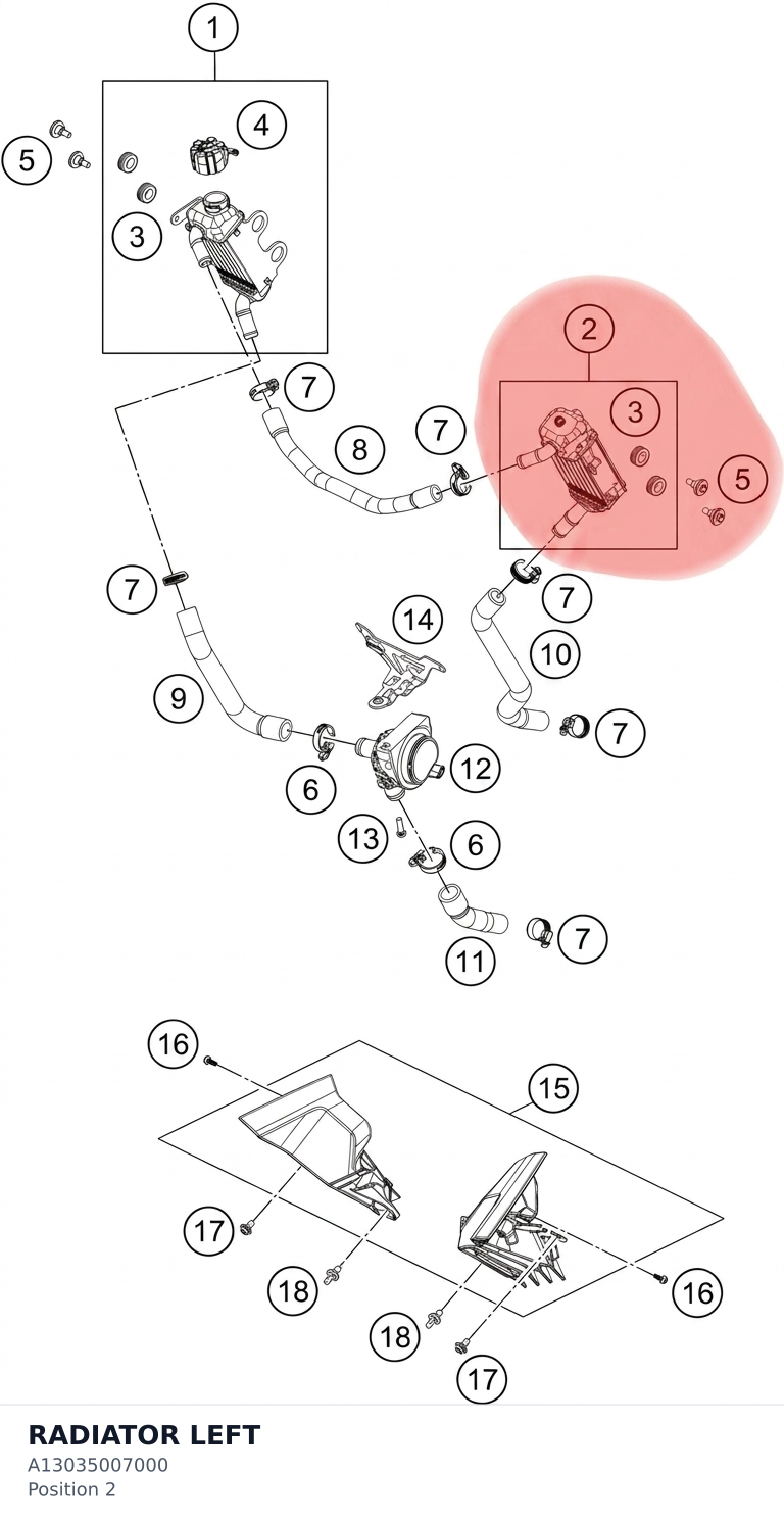 Diagram preview: RADIATOR LEFT (A13035007000)