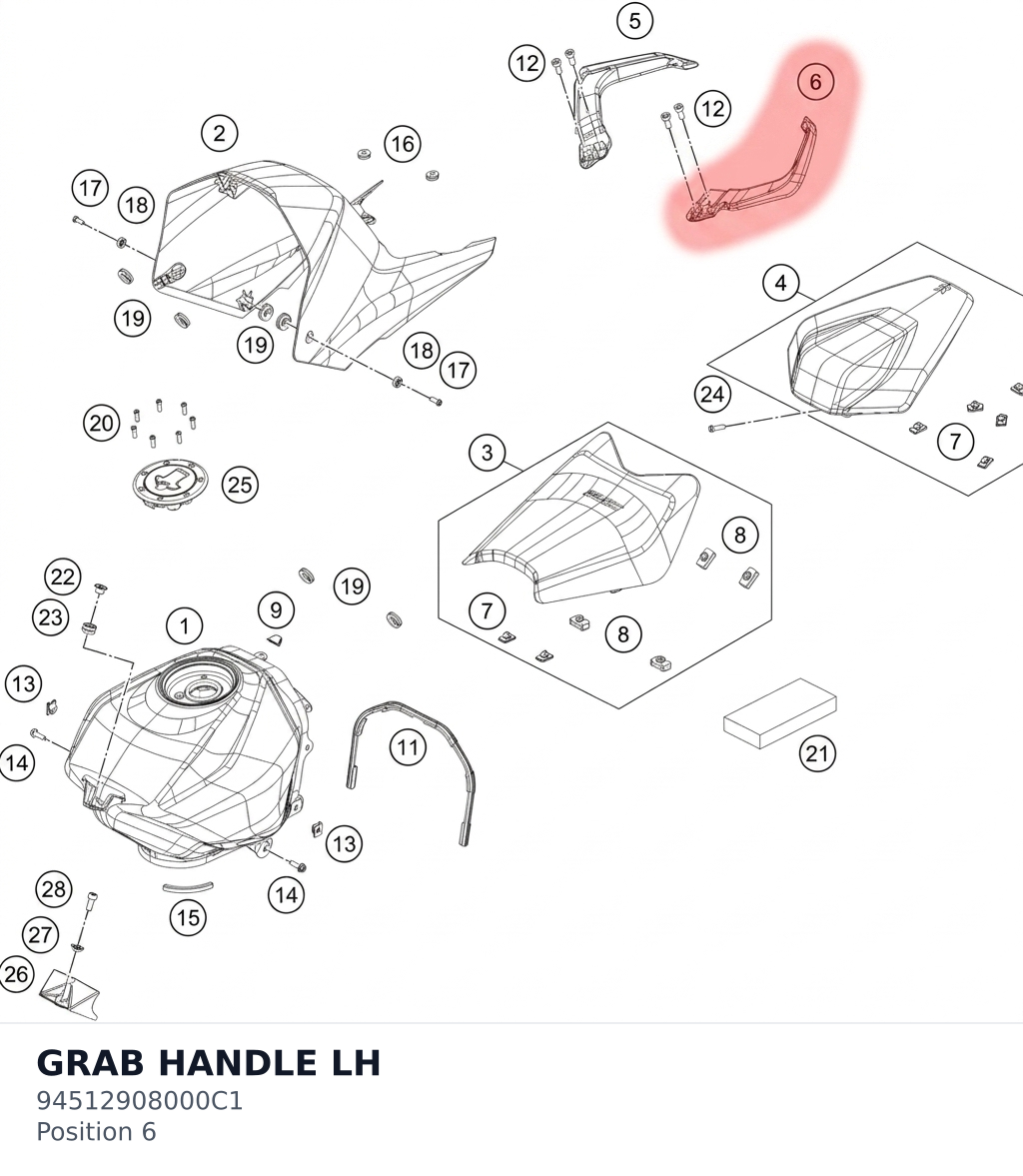 Diagram preview: GRAB HANDLE LH (94512908000C1)