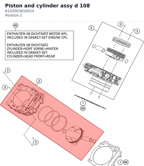 Diagram preview: Piston and cylinder assy d 108 (6143003810024)