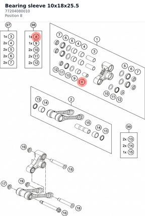 Diagram preview: Bearing sleeve 10x18x25.5 (77204080010)