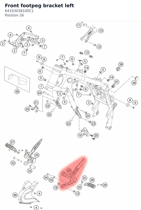 Diagram preview: Front footpeg bracket left (64103038100C1)