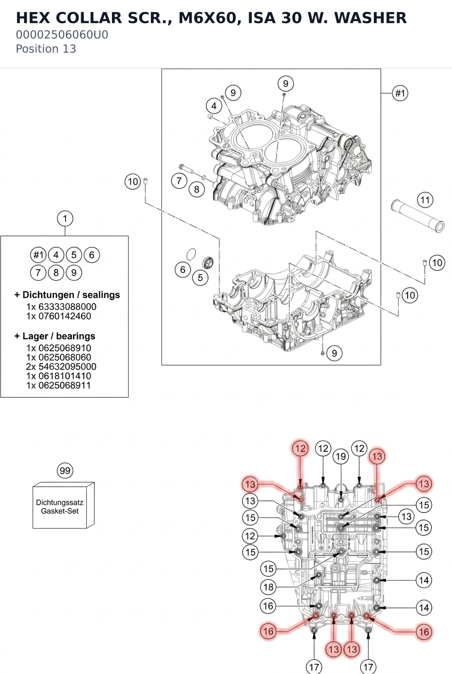 Diagram preview: HEX COLLAR SCR., M6X60, ISA 30 W. WASHER (00002506060U0)