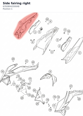 Diagram preview: Side fairing right (63508042000AB)