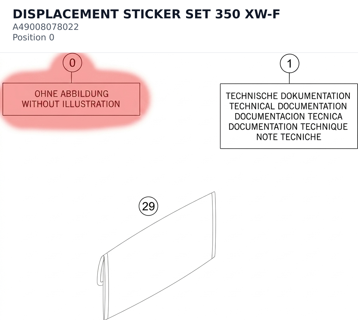 Diagram preview: DISPLACEMENT STICKER SET 350 XW-F (A49008078022)