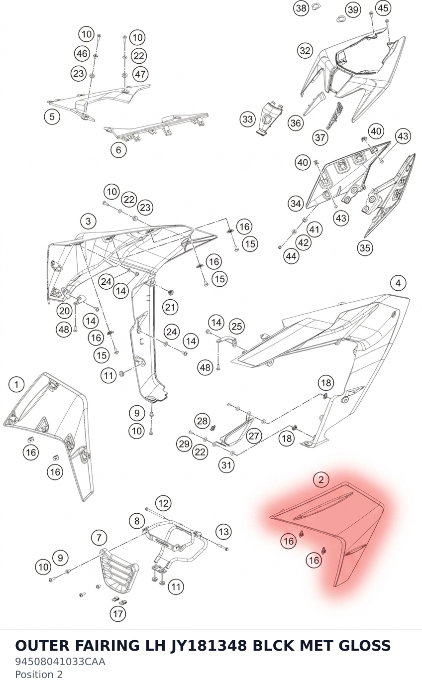 Diagram preview: OUTER FAIRING LH JY181348 BLCK MET GLOSS (94508041033CAA)