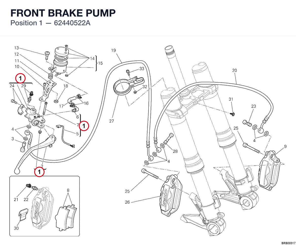 FRONT BRAKE PUMP 62440522A diagram position