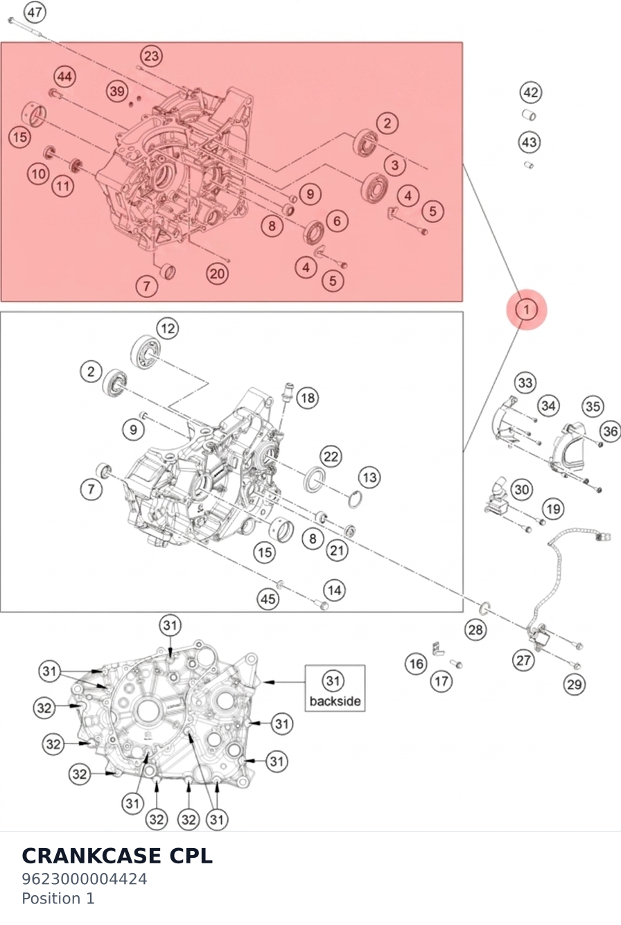 Diagram preview: CRANKCASE CPL (9623000004424)