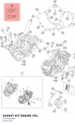 Diagram preview: GASKET KIT ENGINE CPL. (61230099100)