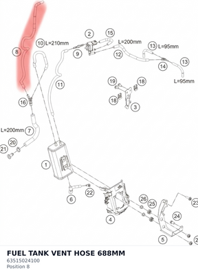 Diagram preview: FUEL TANK VENT HOSE 688MM (63515024100)