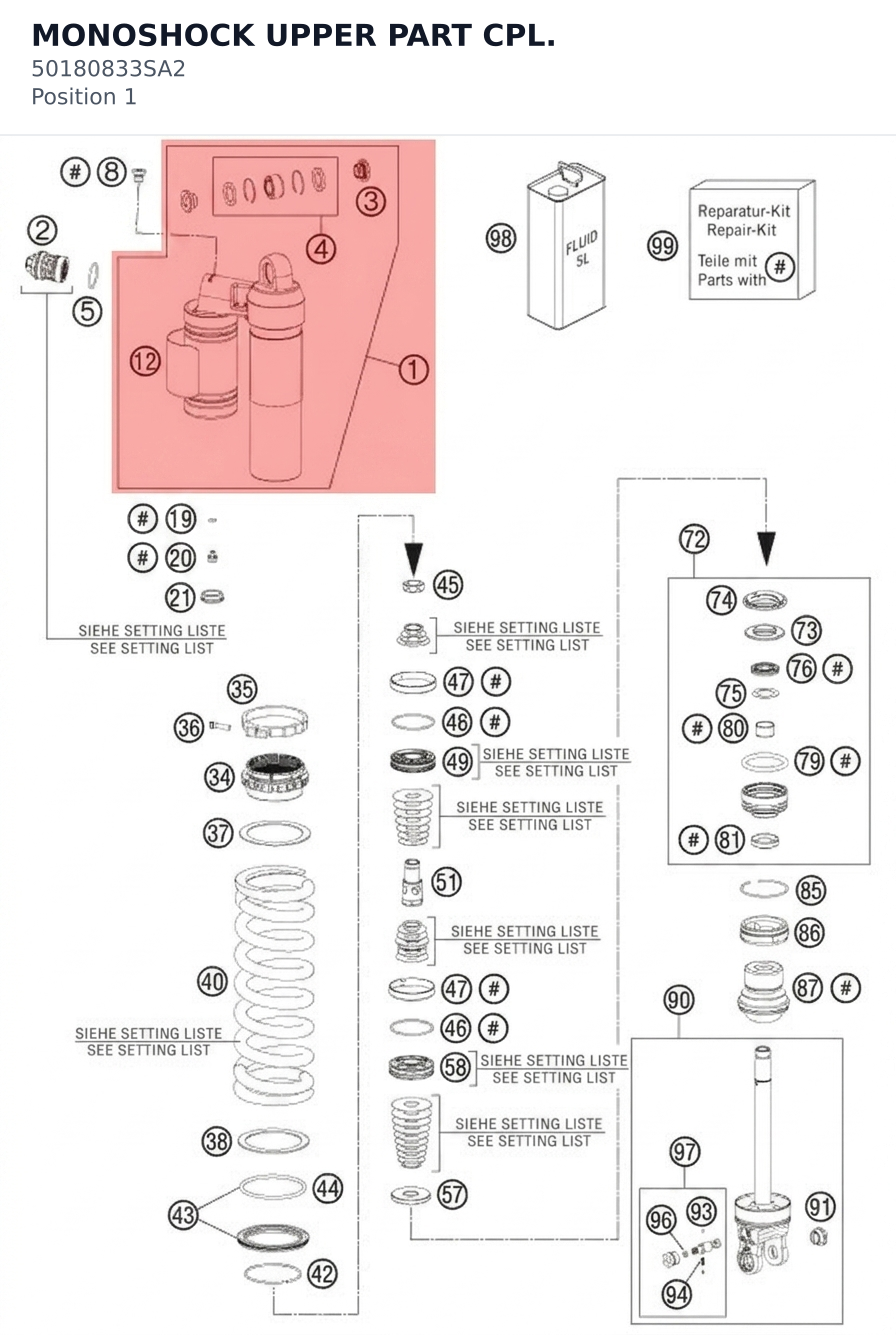 Diagram preview: MONOSHOCK UPPER PART CPL. (50180833SA2)