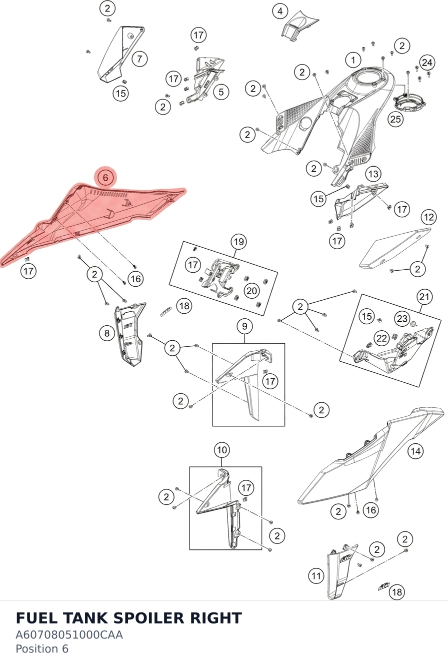Diagram preview: FUEL TANK SPOILER RIGHT (A60708051000CAA)