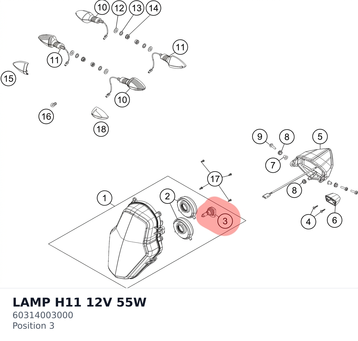 Diagram preview: LAMP H11 12V 55W (60314003000)