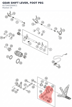 Diagram preview: GEAR SHIFT LEVER, FOOT PEG (61734032000C1)