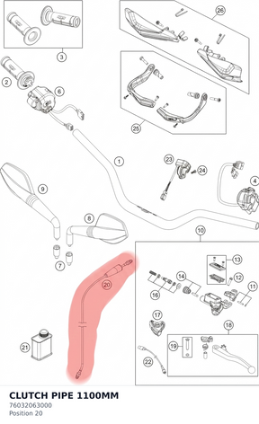 Diagram preview: CLUTCH PIPE  1100MM (76032063000)