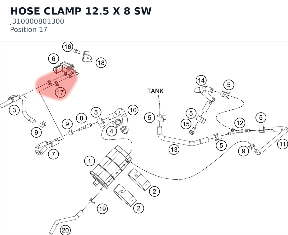 Diagram preview: HOSE CLAMP 12.5 X 8 SW (J310000801300)