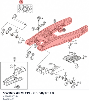 Diagram preview: SWING ARM CPL. 85 SX/TC 18 (47104030144)