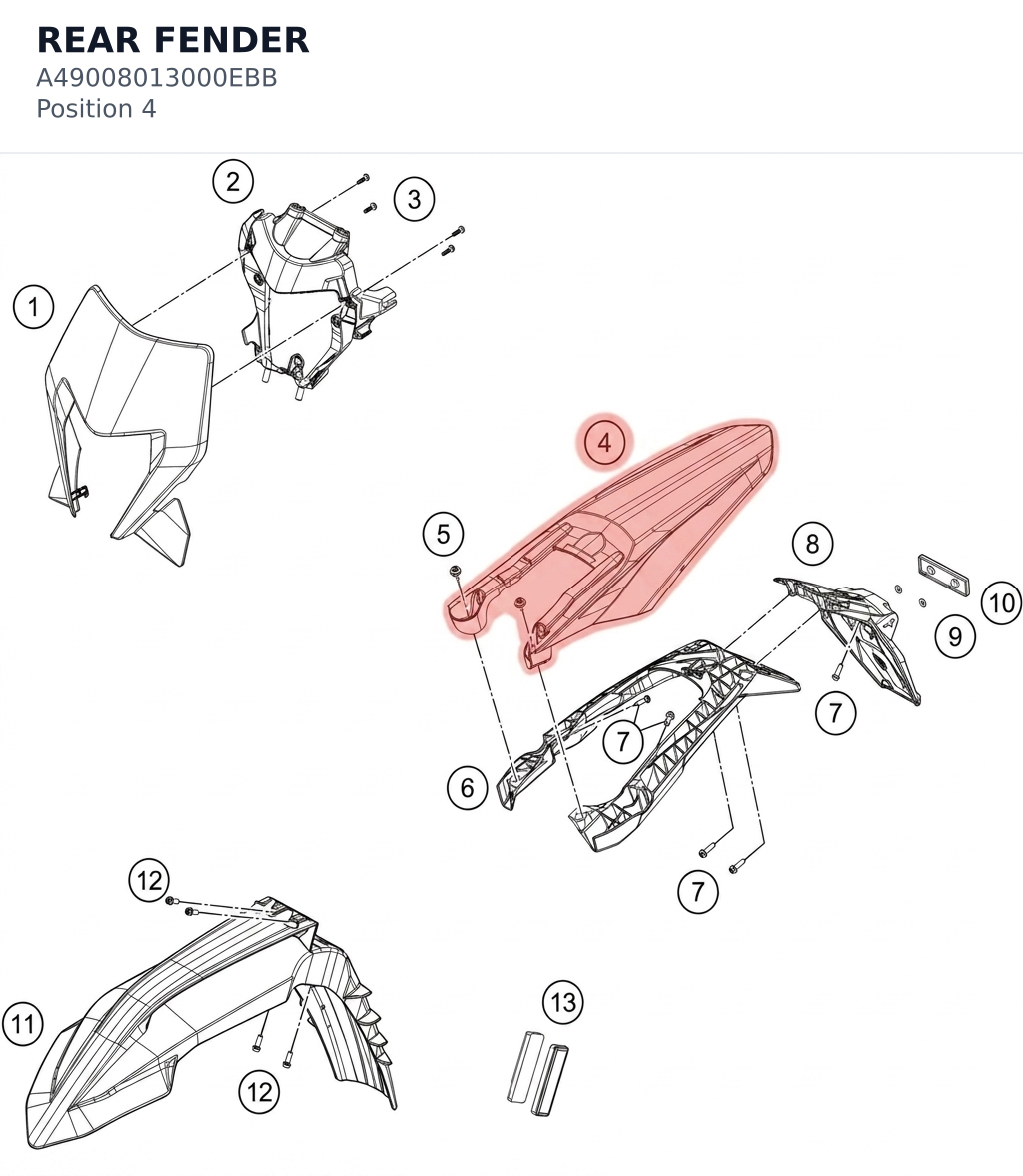 Diagram preview: REAR FENDER (A49008013000EBB)
