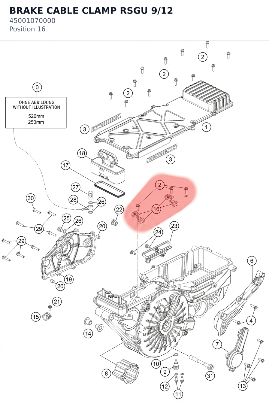Diagram preview: BRAKE CABLE CLAMP RSGU 9/12 (45001070000)