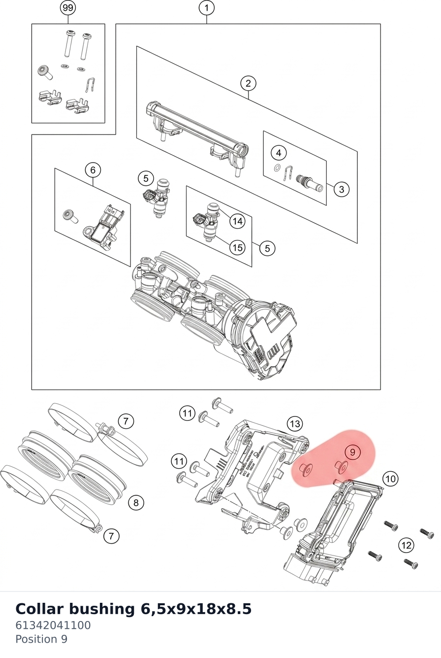 Diagram preview: Collar bushing 6,5x9x18x8.5 (61342041100)