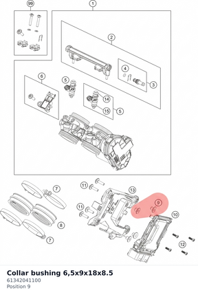 Diagram preview: Collar bushing 6,5x9x18x8.5 (61342041100)