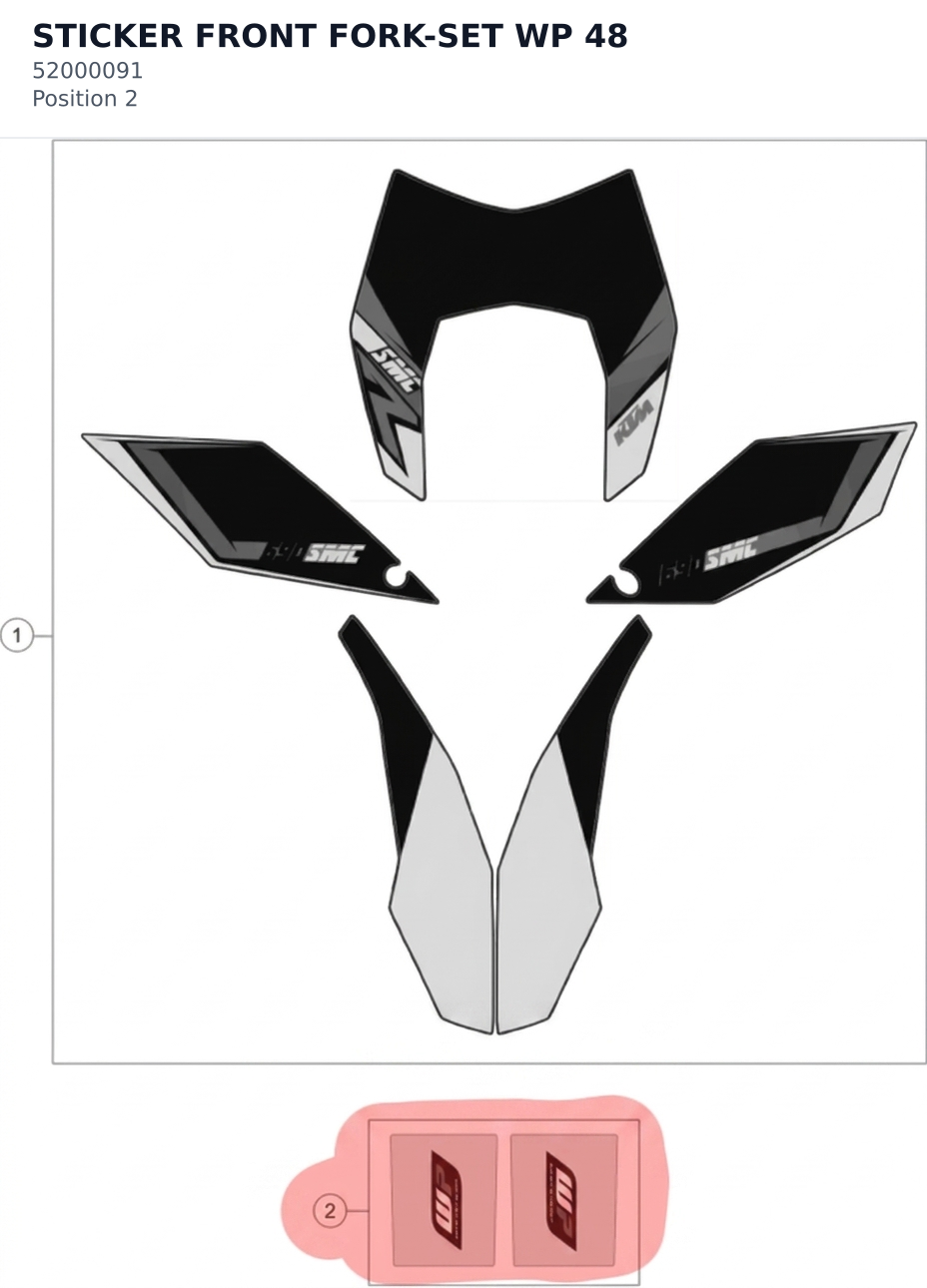 Diagram preview: STICKER FRONT FORK-SET WP 48 (52000091)
