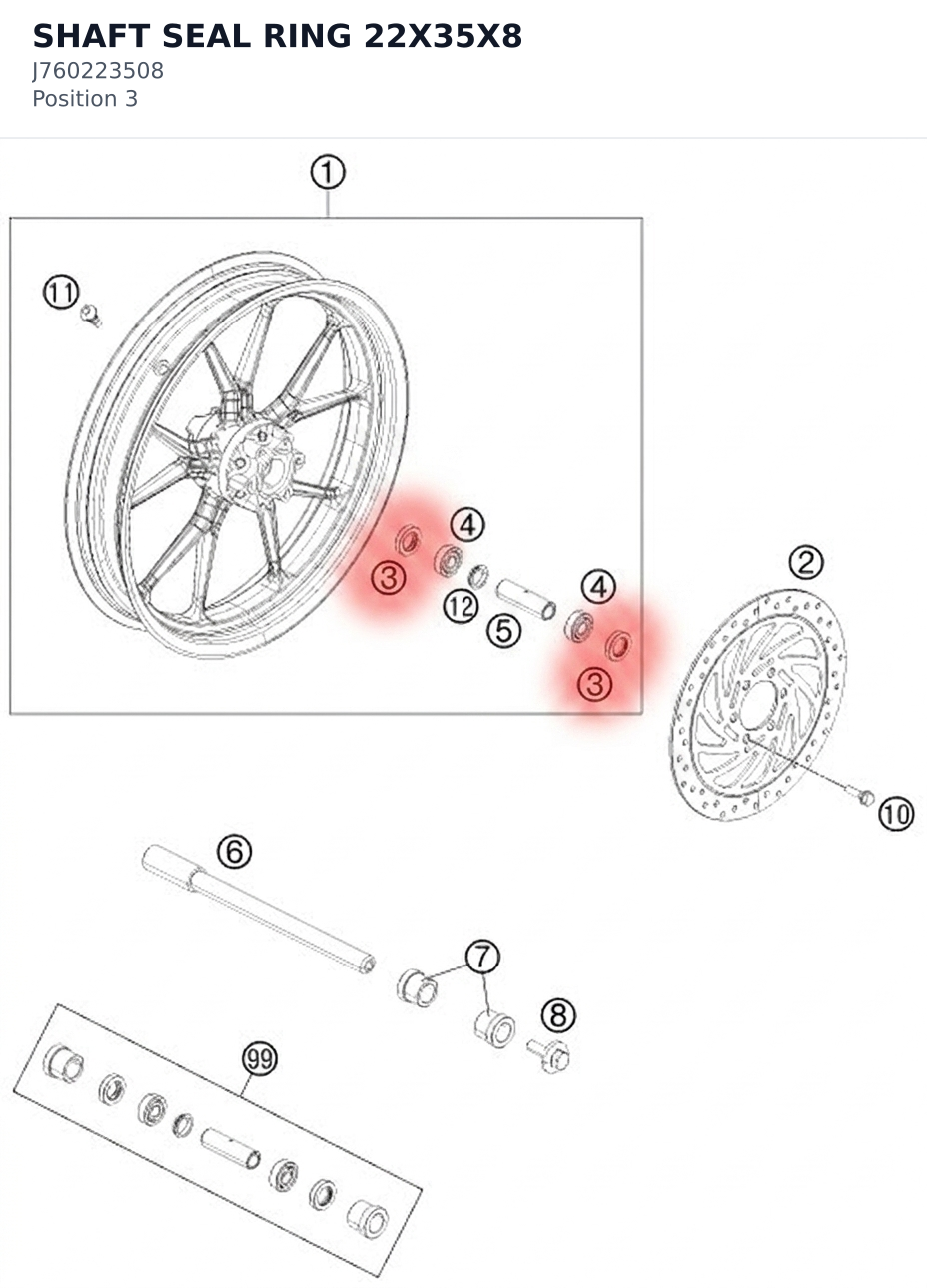 Diagram preview: SHAFT SEAL RING 22X35X8 (J760223508)