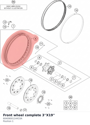 Diagram preview: Front wheel complete 3''X19'' (6040900114433A)