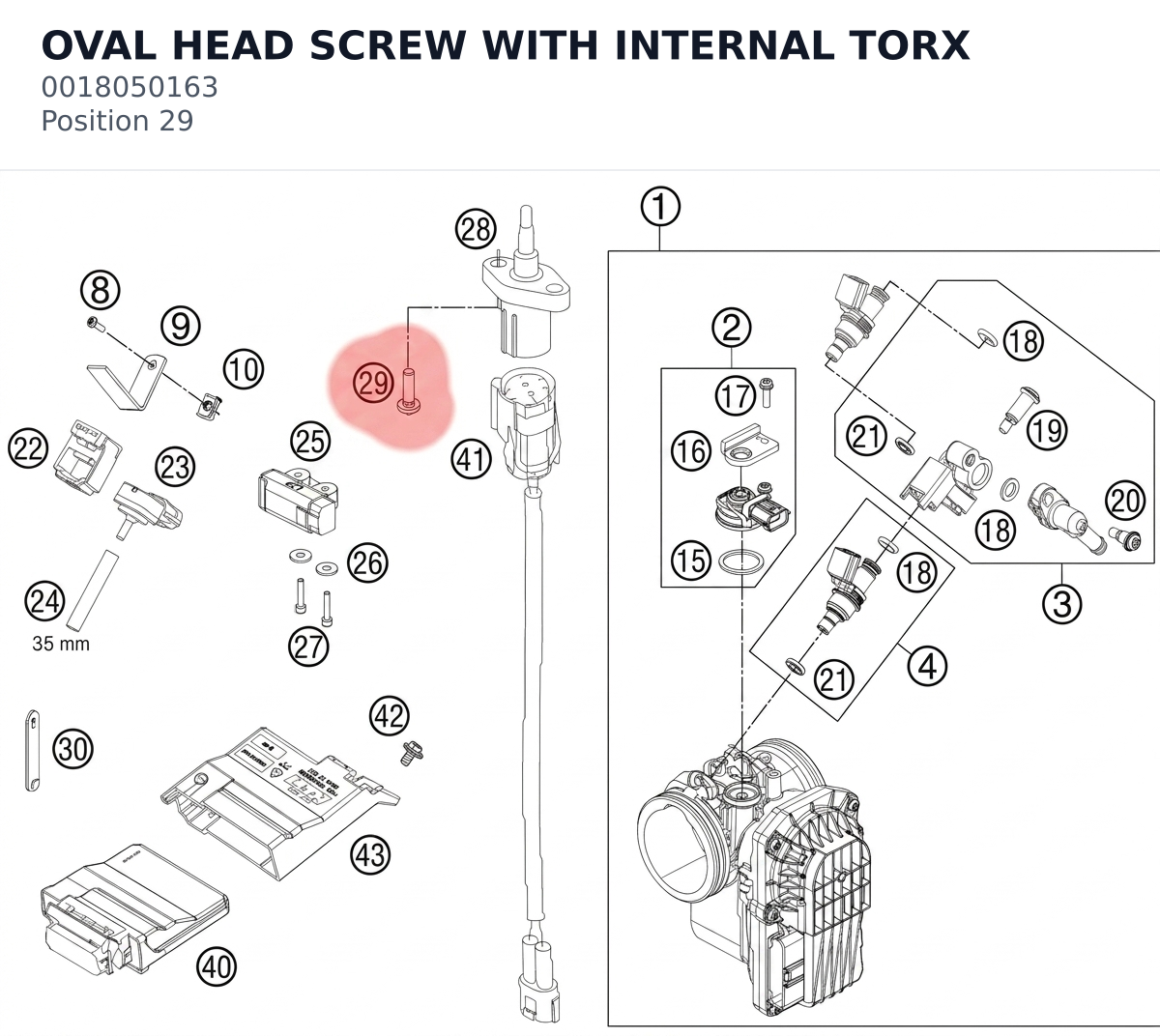 Diagram preview: OVAL HEAD SCREW WITH INTERNAL TORX (0018050163)