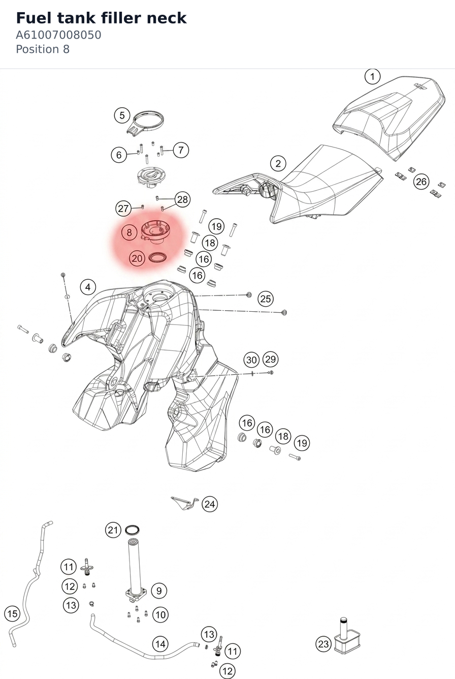 Diagram preview: Fuel tank filler neck (A61007008050)