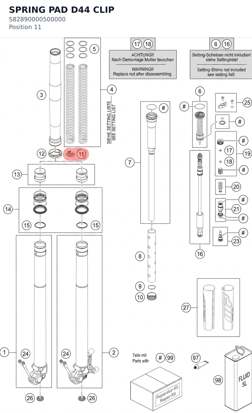 Diagram preview: SPRING PAD D44 CLIP (S82890000500000)
