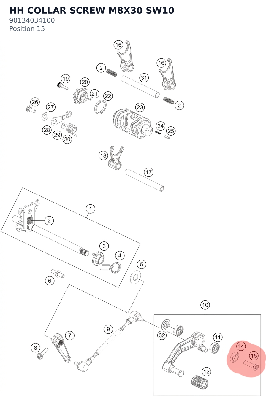 Diagram preview: HH COLLAR SCREW M8X30 SW10 (90134034100)