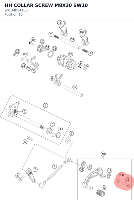 Diagram preview: HH COLLAR SCREW M8X30 SW10 (90134034100)