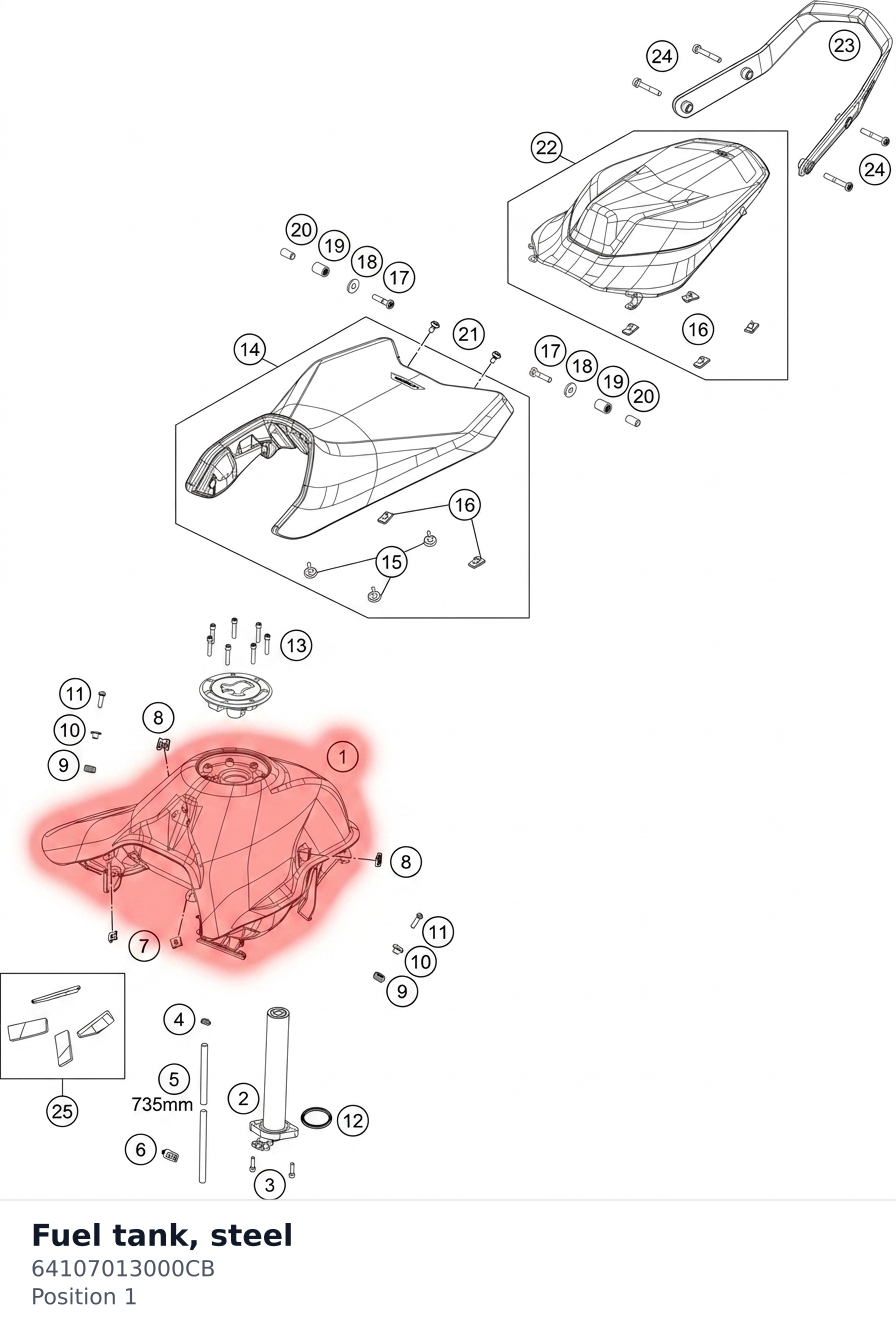 Diagram preview: Fuel tank, steel (64107013000CB)