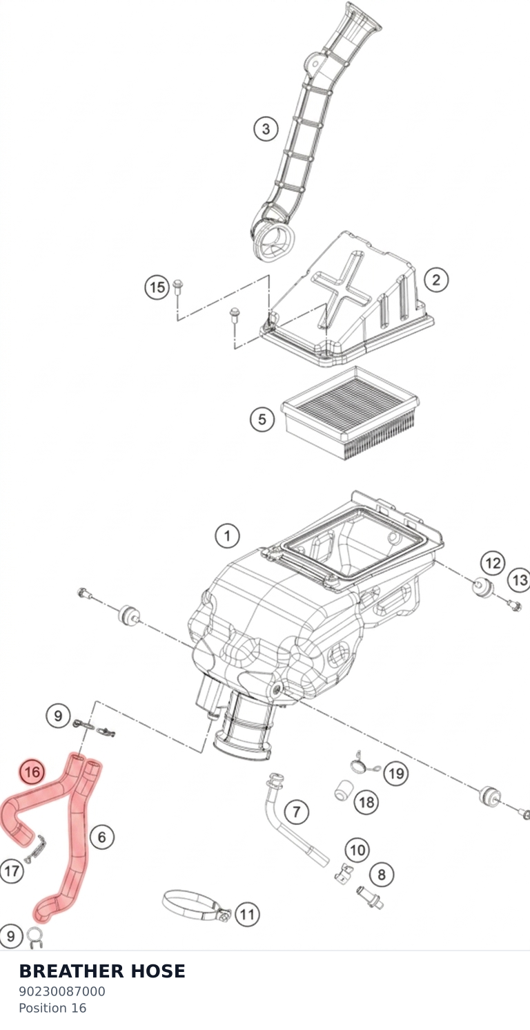 Diagram preview: BREATHER HOSE (90230087000)