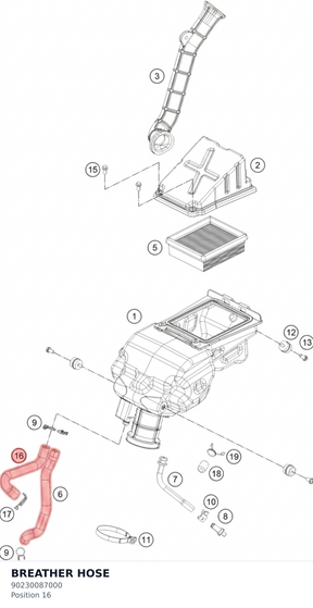 Diagram preview: BREATHER HOSE (90230087000)