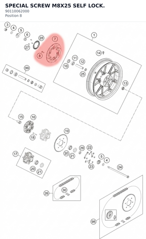 Diagram preview: SPECIAL SCREW M8X25 SELF LOCK. (90110062000)