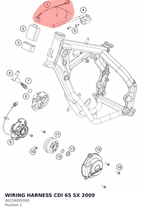 Diagram preview: WIRING HARNESS CDI 65 SX  2009 (46239095000)
