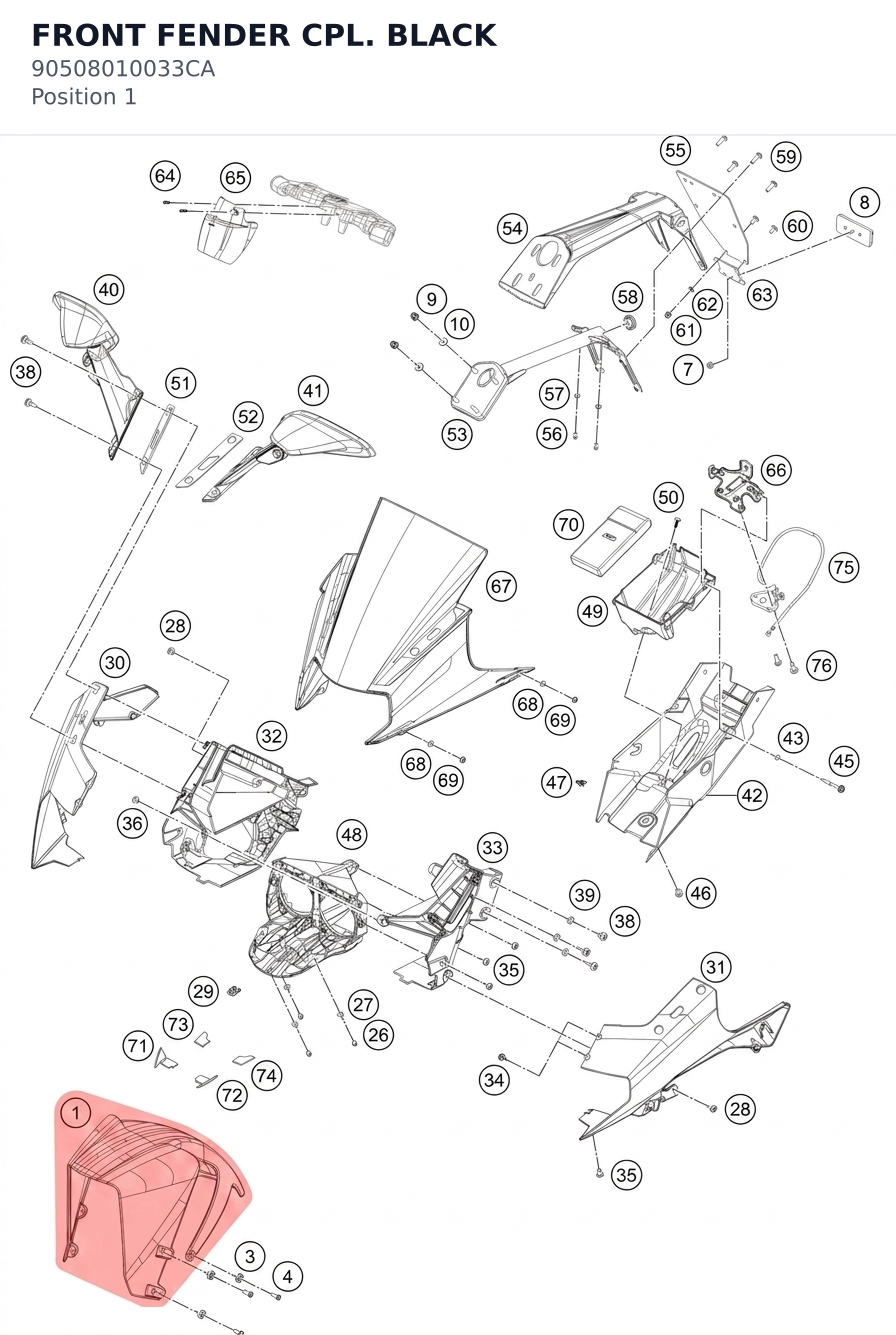 Diagram preview: FRONT FENDER CPL. BLACK (90508010033CA)