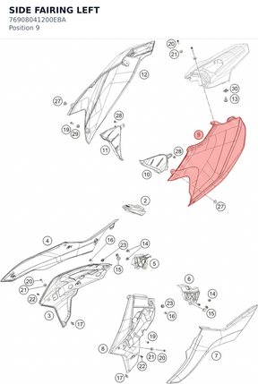 Diagram preview: SIDE FAIRING LEFT (76908041200EBA)